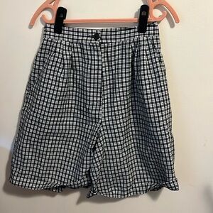 High-waisted Black Plaid Mom Shorts